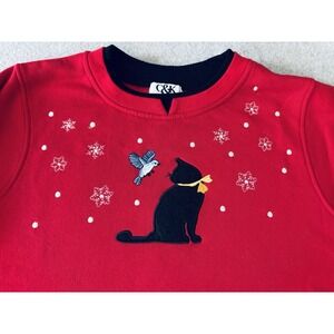 Y2K Sweatshirt C&K Designs Crewneck Cottage Granny Winter Black Cat Snow Medium